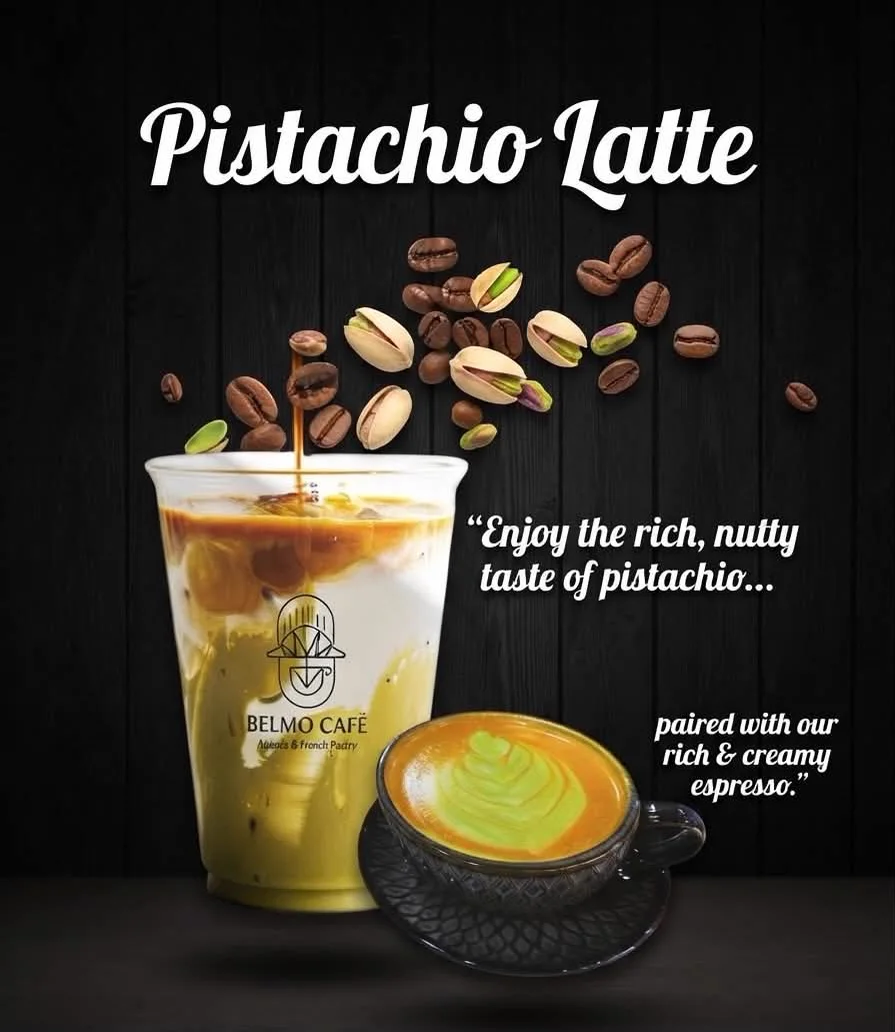 Pistachio latte, a Belmo Café favorite